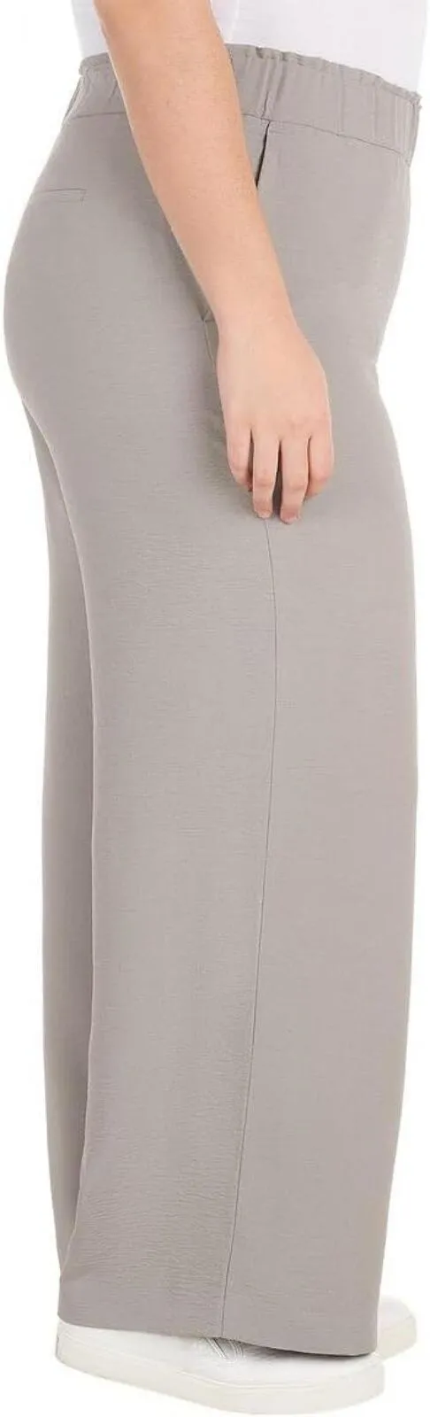 Hilary Radley Womens Wide Leg Crinkle Pants With Elasticwaistband Gray XL