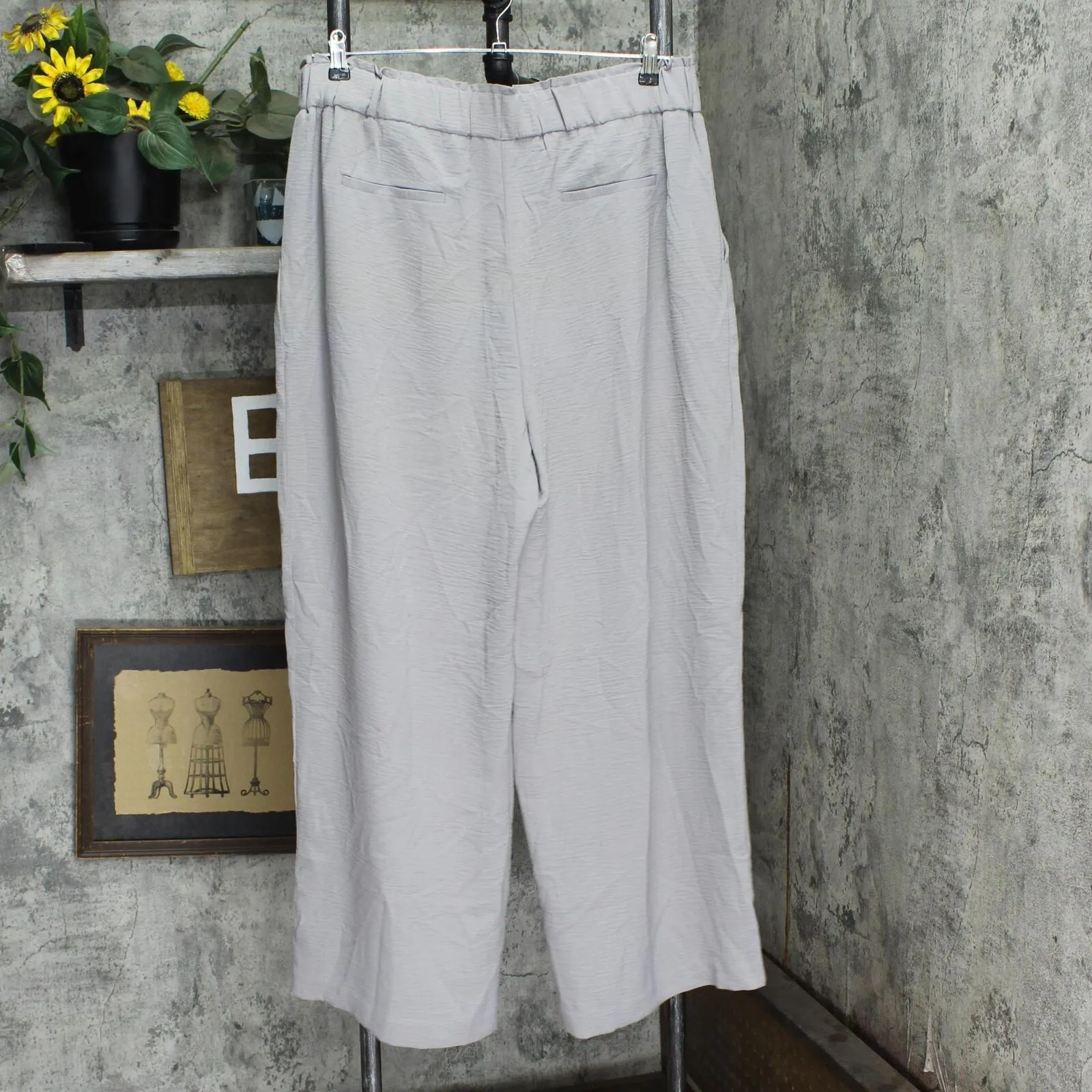 Hilary Radley Womens Wide Leg Crinkle Pants With Elasticwaistband Gray XL