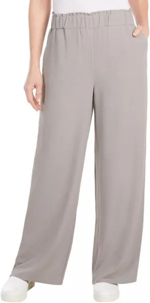 Hilary Radley Womens Wide Leg Crinkle Pants With Elasticwaistband Gray XL
