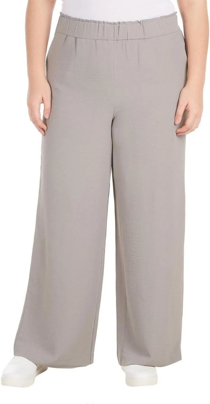 Hilary Radley Womens Wide Leg Crinkle Pants With Elasticwaistband Gray XL