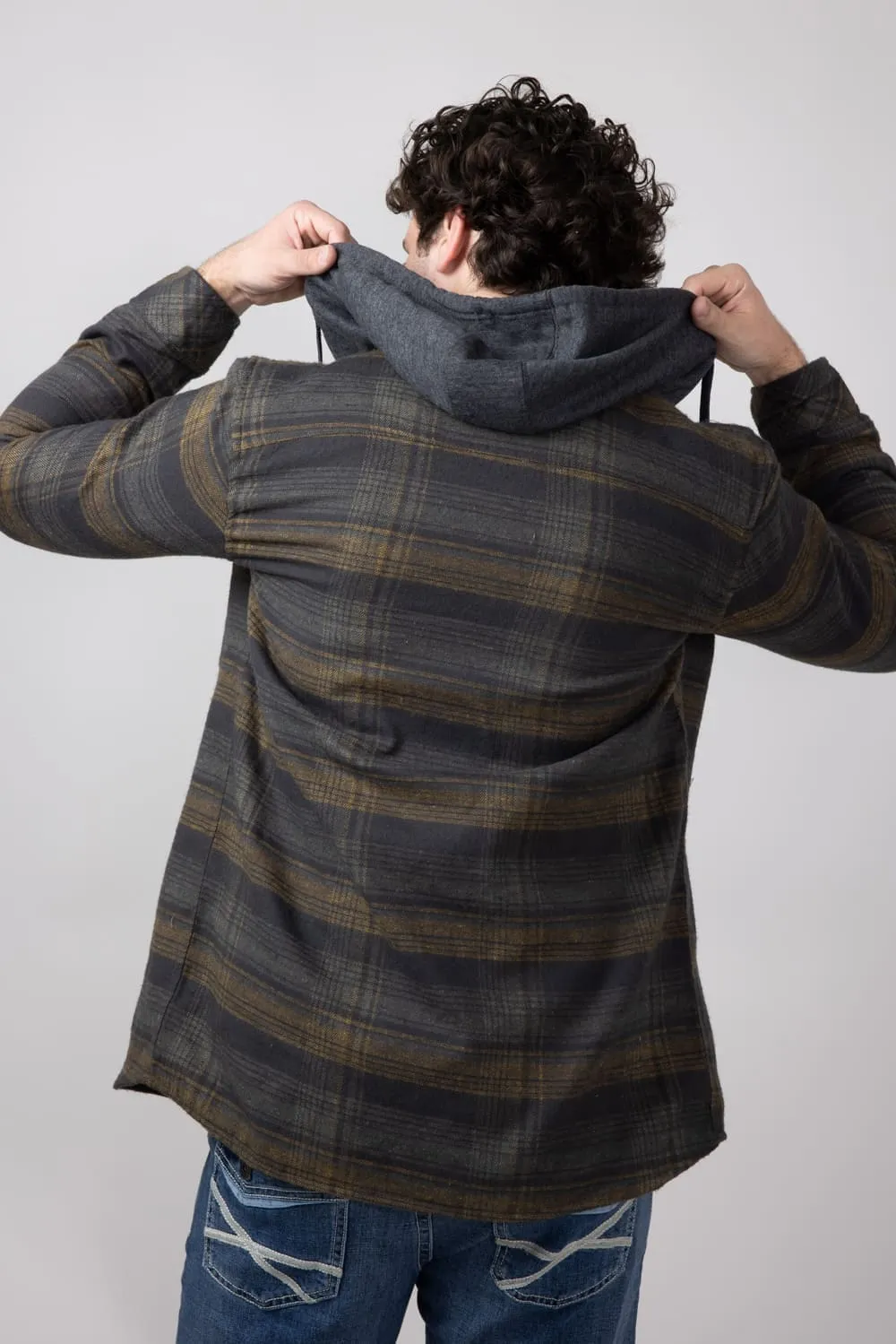 Hooded Plaid Flannel Shirt for Men in Heather Charcoal | TQ8299GL-HEATHERCHARCOAL