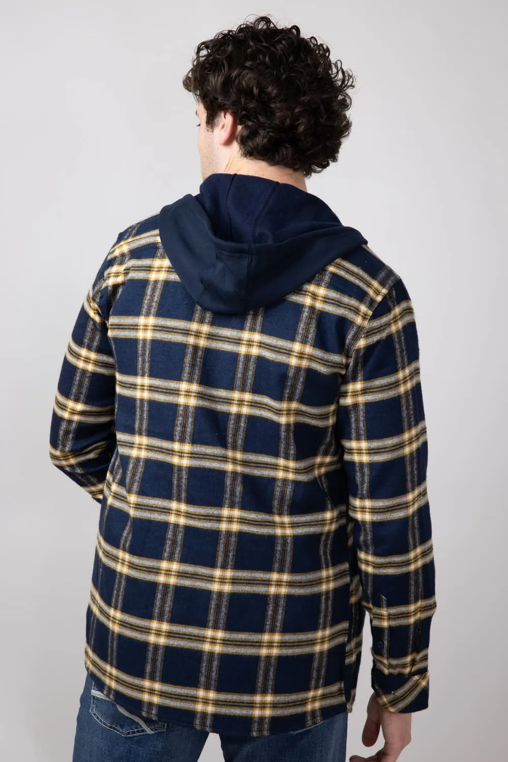 Hooded Plaid Flannel Shirt for Men in Navy | TQ8299GL-NAVY