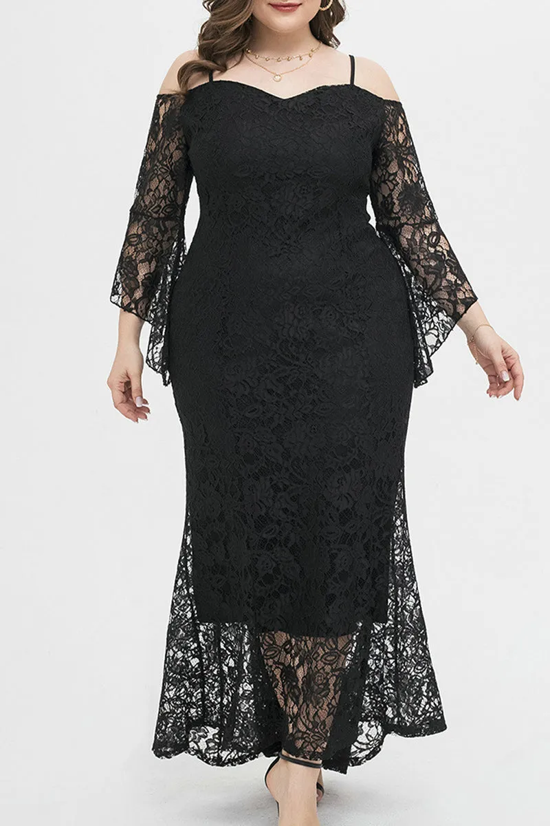 hulianfu Celebrities Elegant Solid Lace Off the Shoulder Irregular Dress Plus Size Dresses