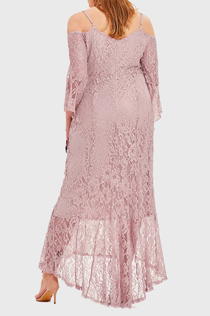 hulianfu Celebrities Elegant Solid Lace Off the Shoulder Irregular Dress Plus Size Dresses