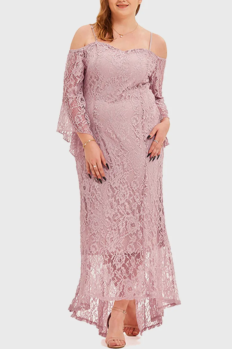 hulianfu Celebrities Elegant Solid Lace Off the Shoulder Irregular Dress Plus Size Dresses