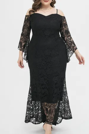 hulianfu Celebrities Elegant Solid Lace Off the Shoulder Irregular Dress Plus Size Dresses