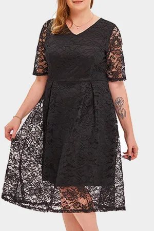hulianfu Elegant Solid Lace V Neck A Line Plus Size Dresses