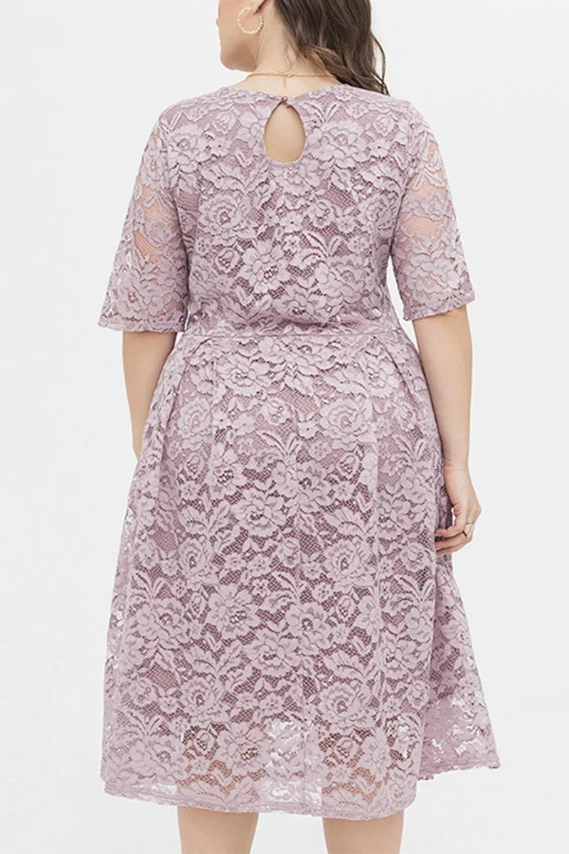 hulianfu Elegant Solid Lace V Neck A Line Plus Size Dresses