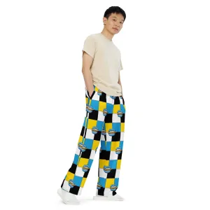 Ice Blue Logo Colorblock Unisex Wide-Leg Pants - Yellow