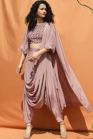 Indo- Western Mauve Block Printed Sari