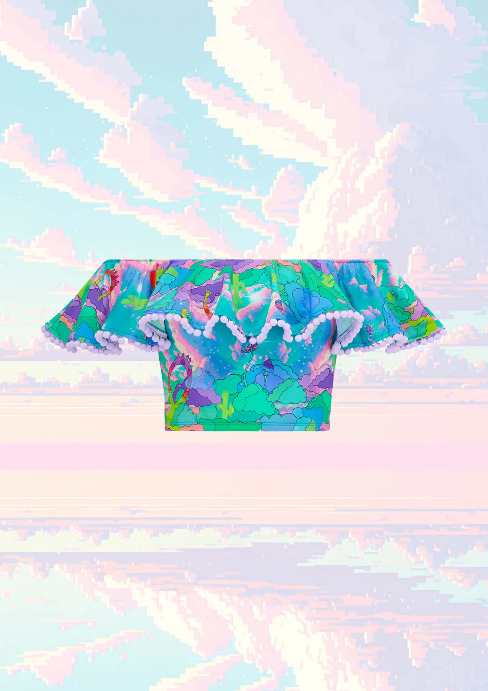 Intergalactic Rodeo Off The Shoulder Pom Pom Frill Top