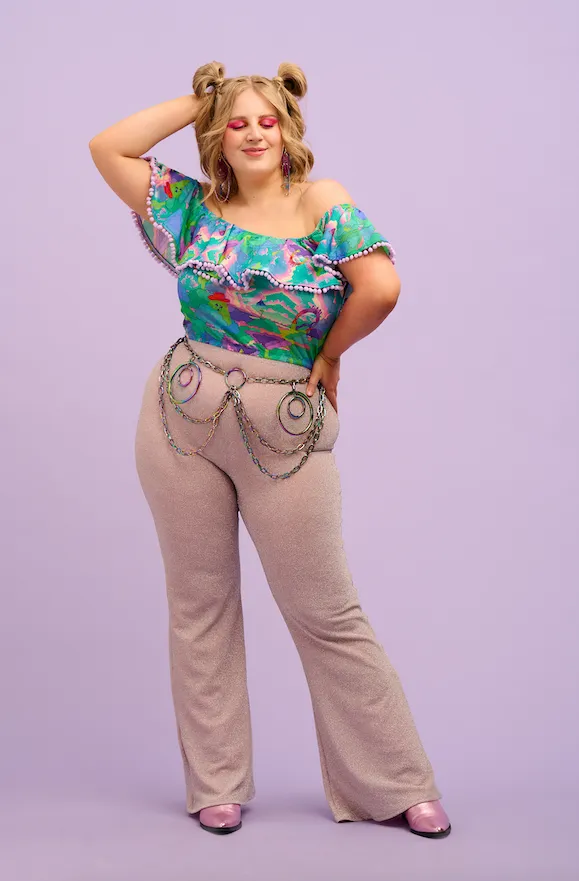 Intergalactic Rodeo Off The Shoulder Pom Pom Frill Top