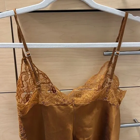 Intimissimi Gold Amber Pure Silk Lace Nightdress Slip Chemise Size S