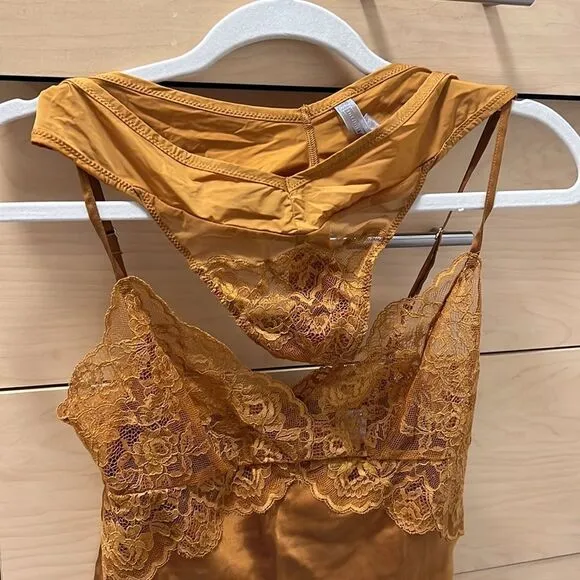 Intimissimi Gold Amber Pure Silk Lace Nightdress Slip Chemise Size S