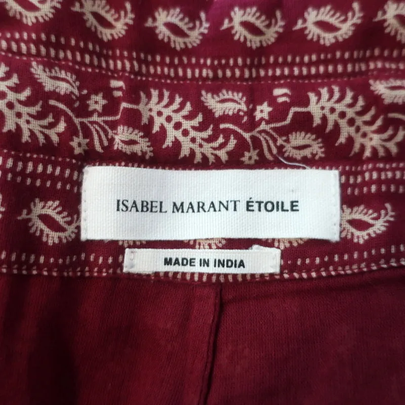 Isabel Marant Etoile Drawstring Pants Loli Red Printed Cotton Size 38