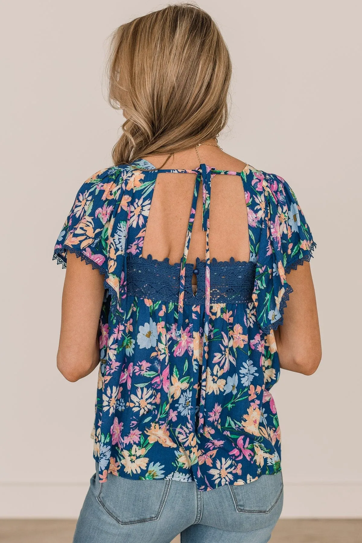 It's A Beautiful Day Floral Blouse- Royal Blue