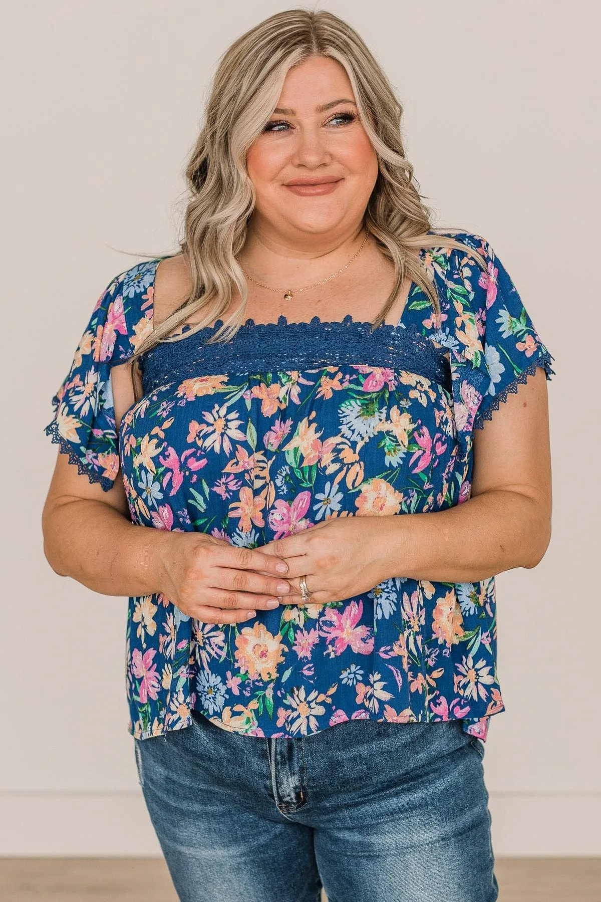 It's A Beautiful Day Floral Blouse- Royal Blue