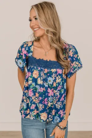 It's A Beautiful Day Floral Blouse- Royal Blue