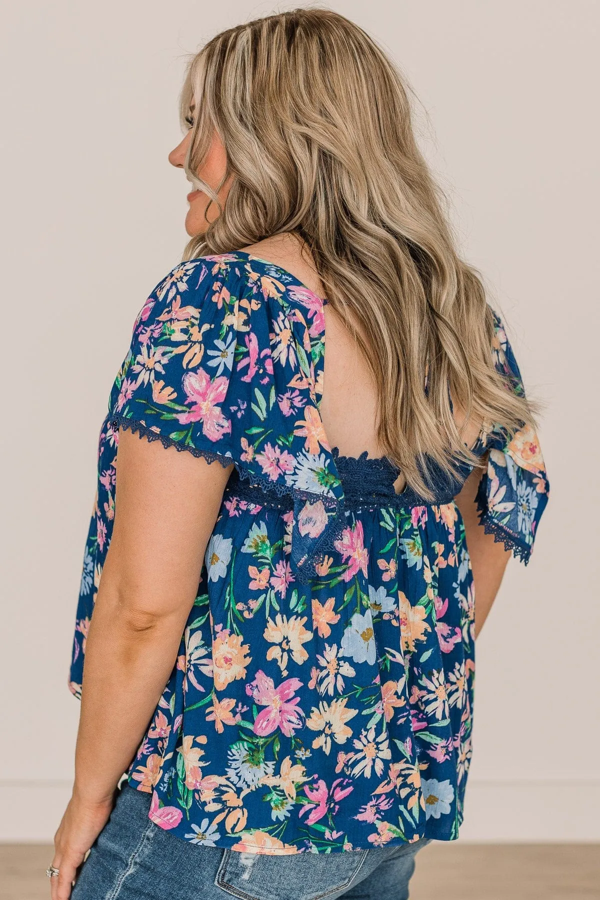 It's A Beautiful Day Floral Blouse- Royal Blue