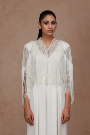 Ivory Fringe Capelet with Jumpsuit