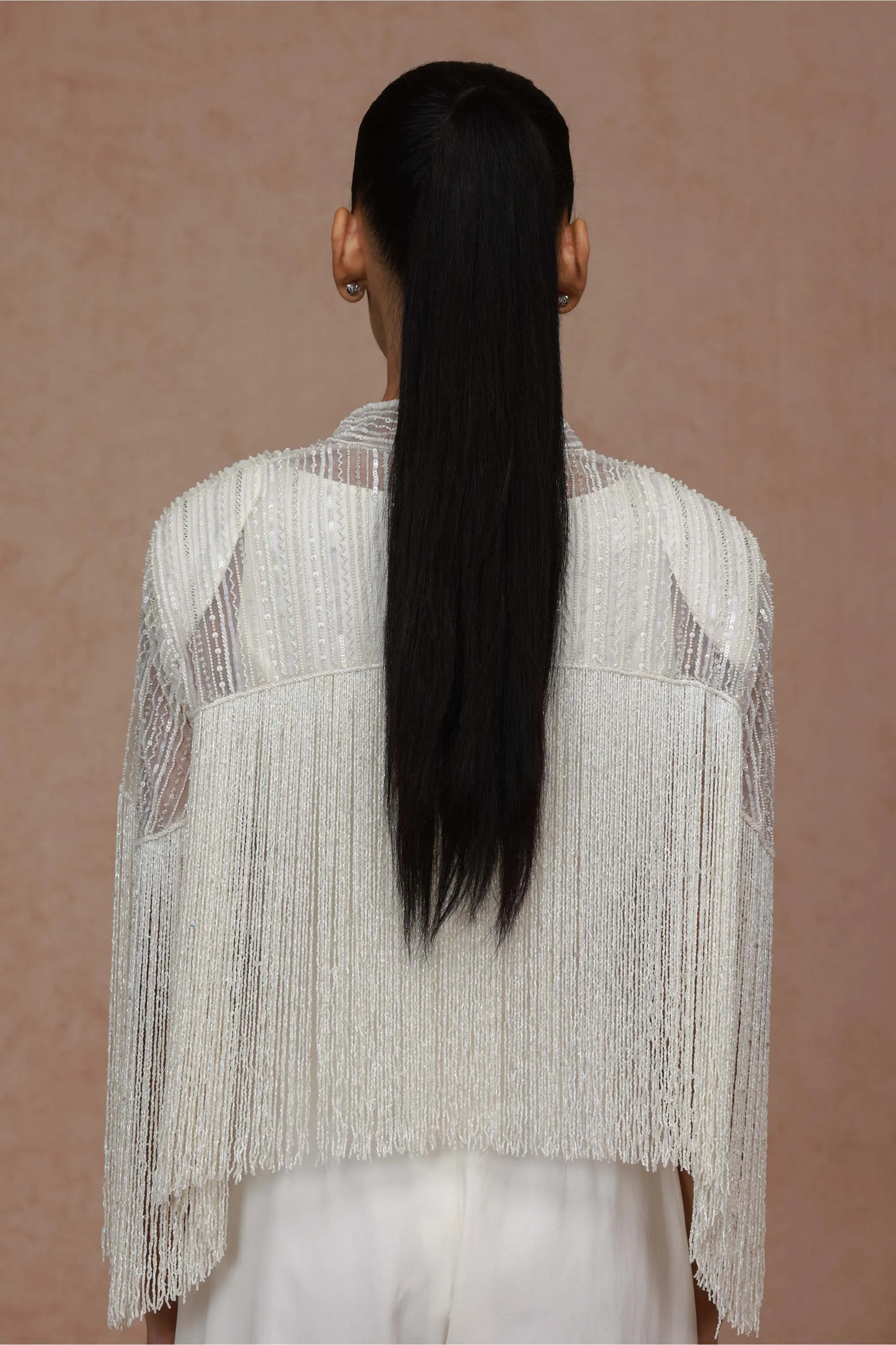 Ivory Fringe Capelet with Jumpsuit