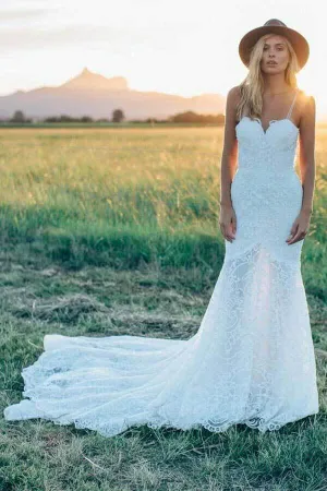 Ivory Mermaid Sweetheart Rustic Wedding Dresses, Lace Wedding Dresses, MW728