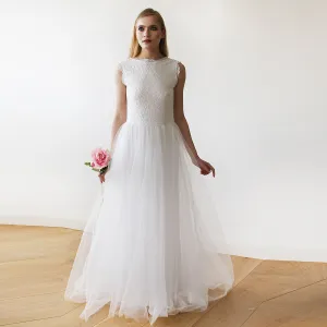 Ivory Tulle & Lace Sleeveless Maxi Dress #1145