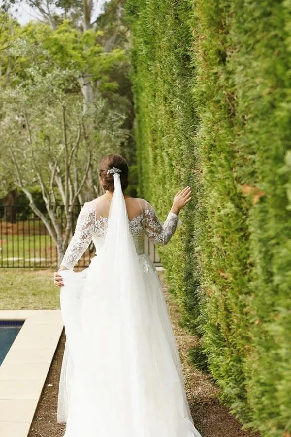 Ivory Tulle Lace A-line Modest Long Sleeves Plus Size Wedding Dresses, MW788