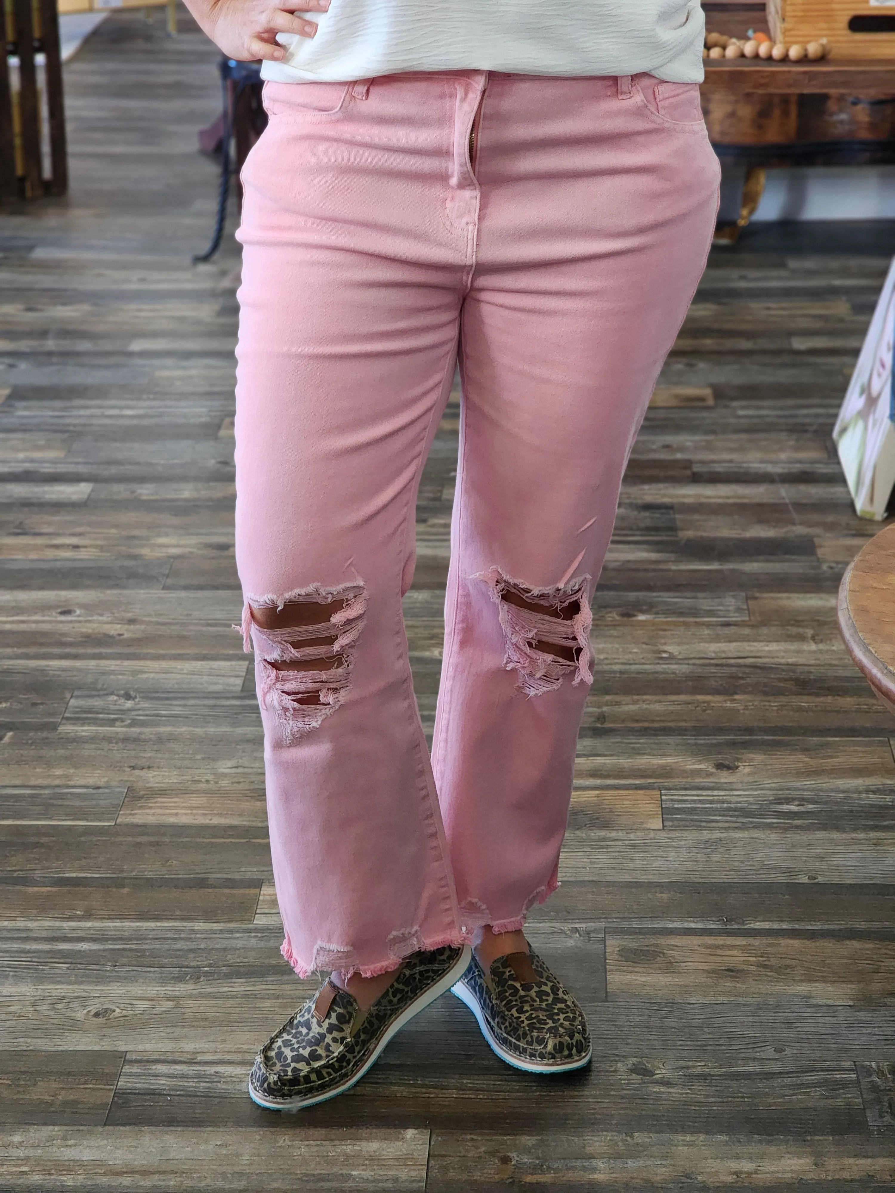 Janis Acid Wash Fray in pink * on sale