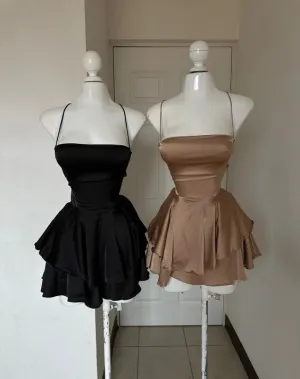 JazzHer Sexy A line Spaghetti Straps Silk Satin Short Birthday Outfits Homecoming Dresses (PRE-ORDER)