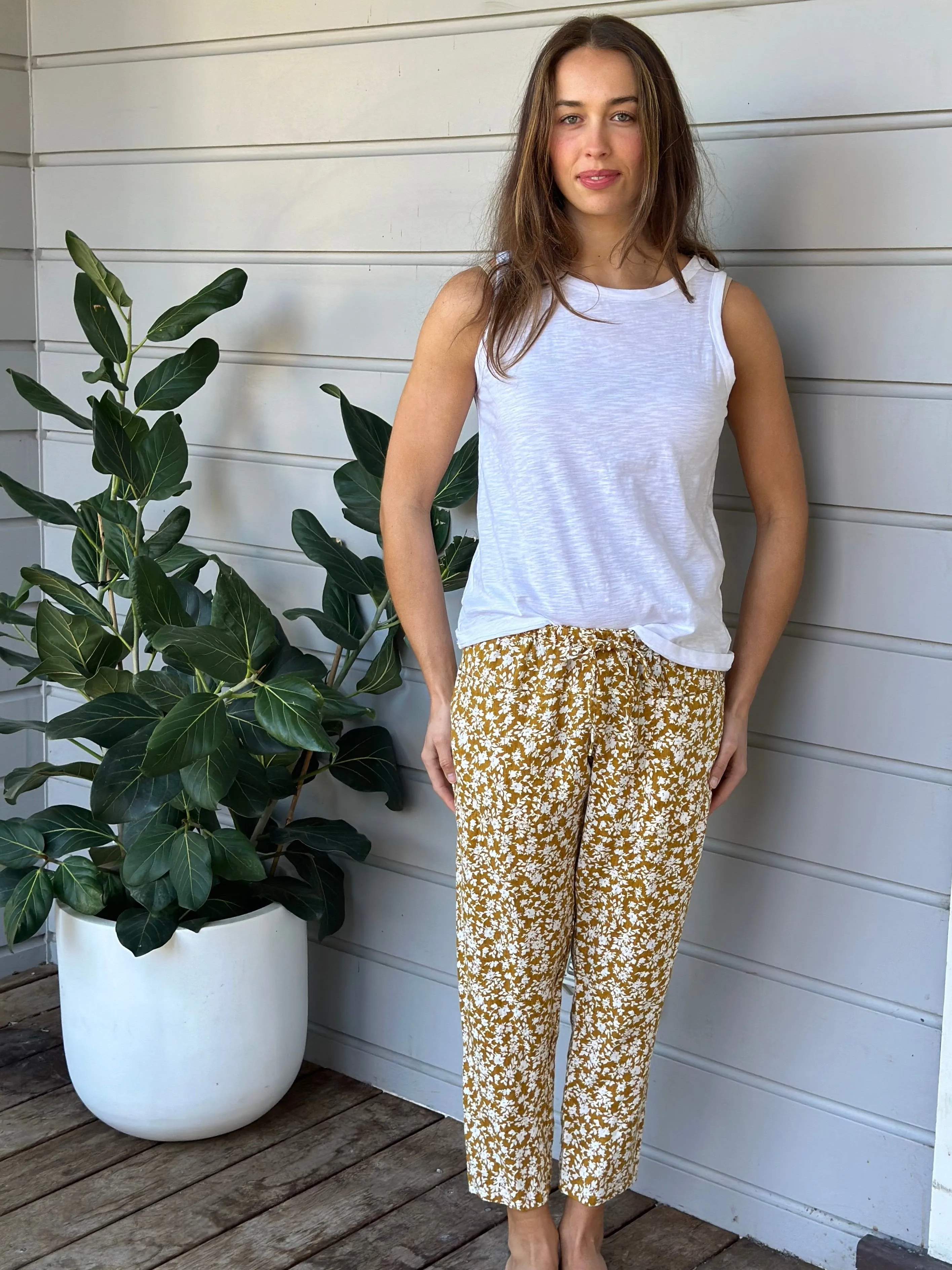 jessie pants - turmeric floral linen