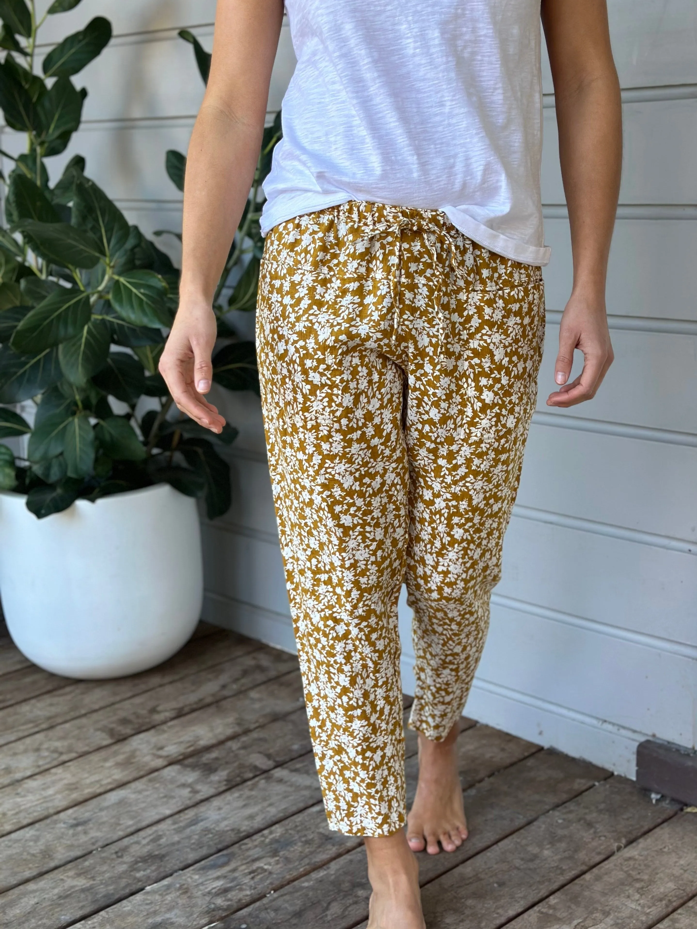 jessie pants - turmeric floral linen