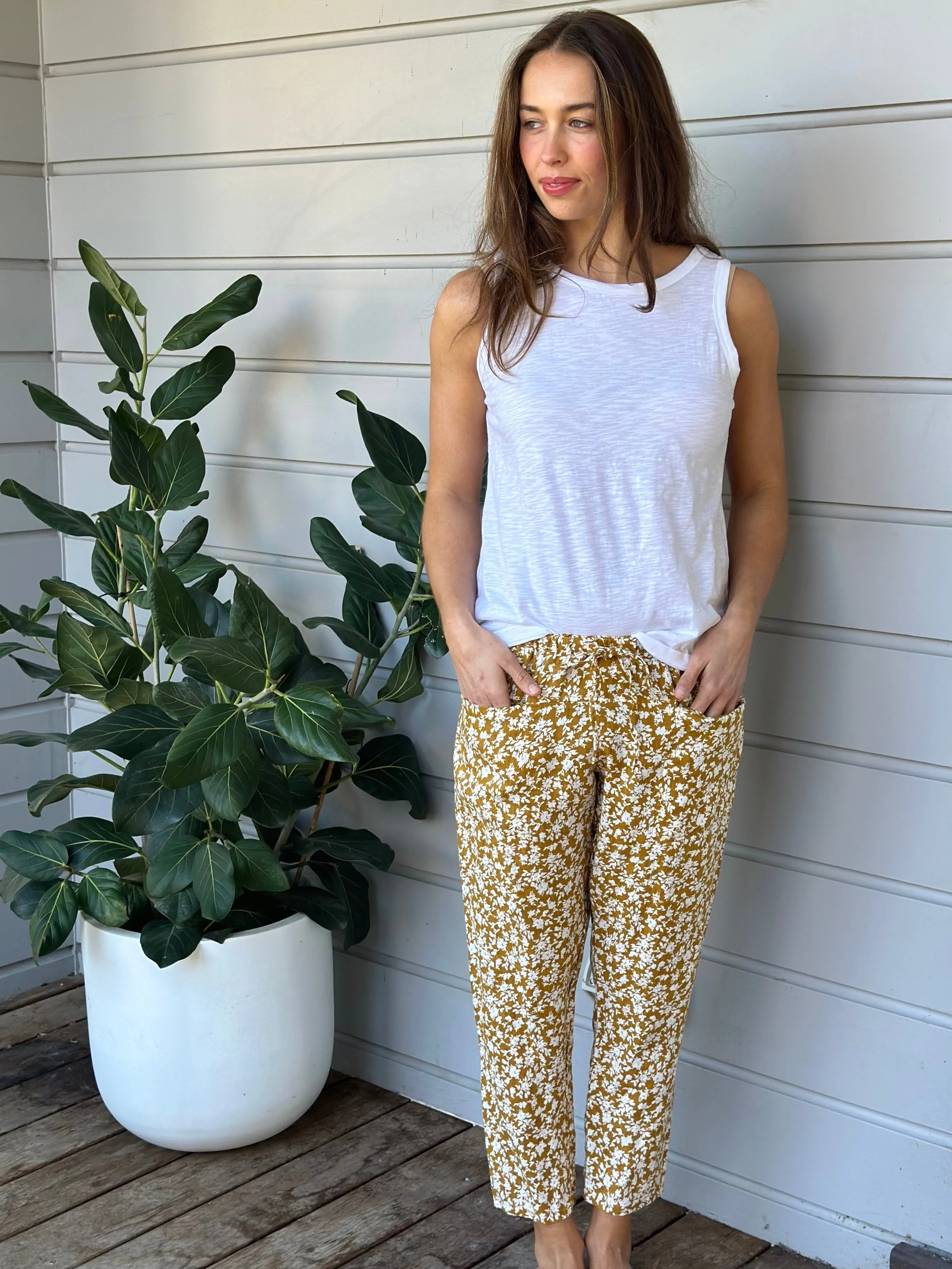 jessie pants - turmeric floral linen