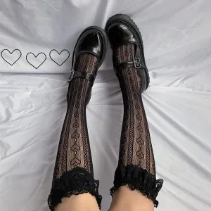 JK Lace Love Embroidery Lolita Calf Length Socks Women Stockings Japanese Socks