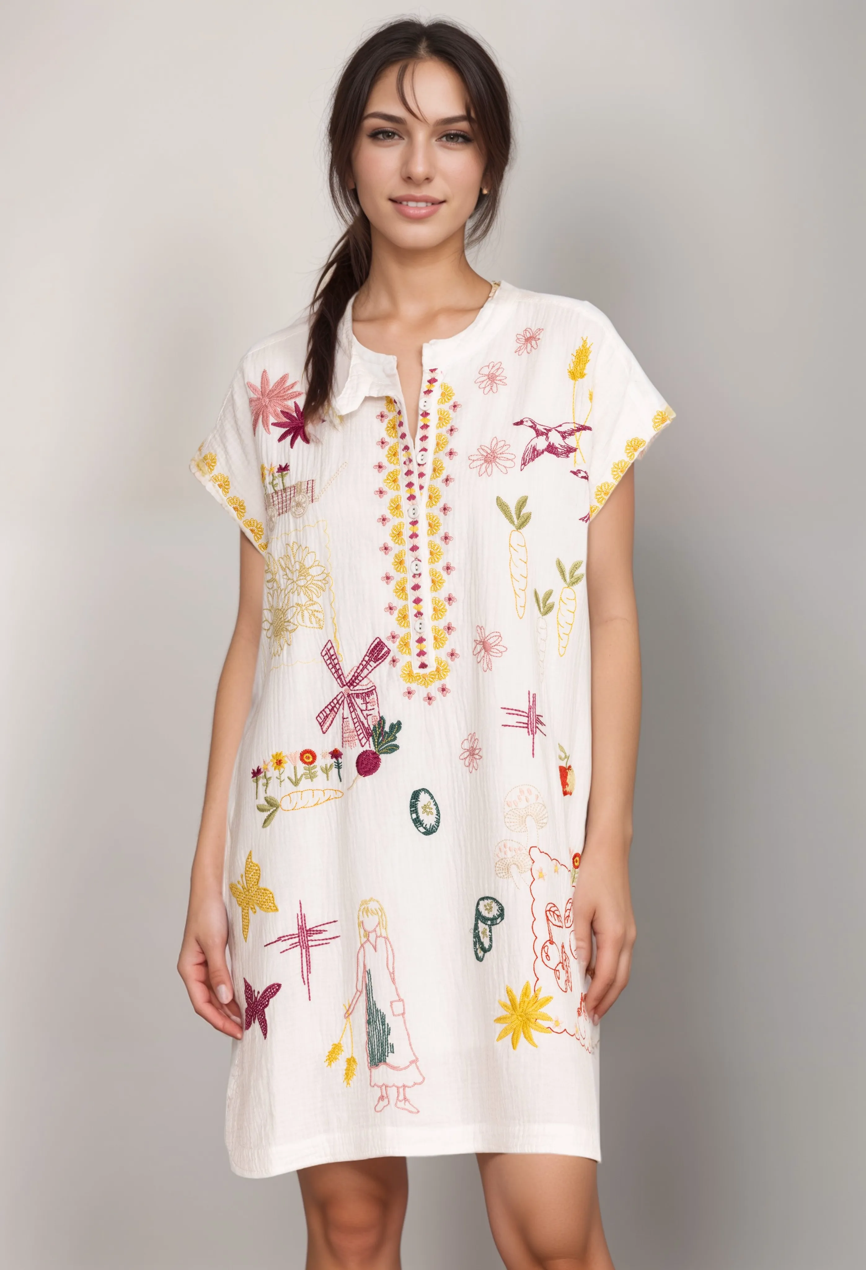 Johnny Was Biya Mishti Embroidered Shift Dress B31224 *