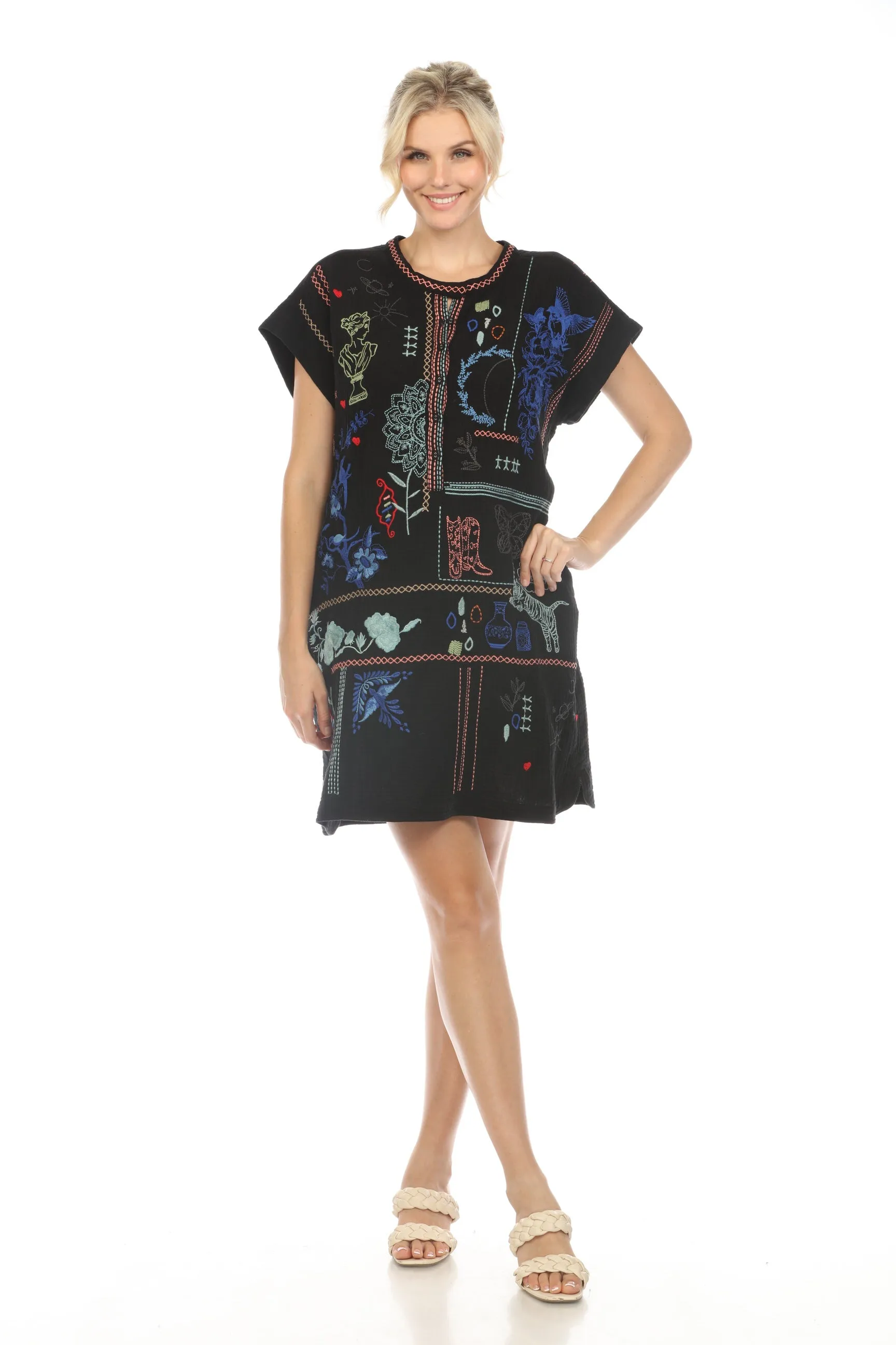 Johnny Was Biya Nahmad Embroidered Tunic Dress B38223 Boho Chic *