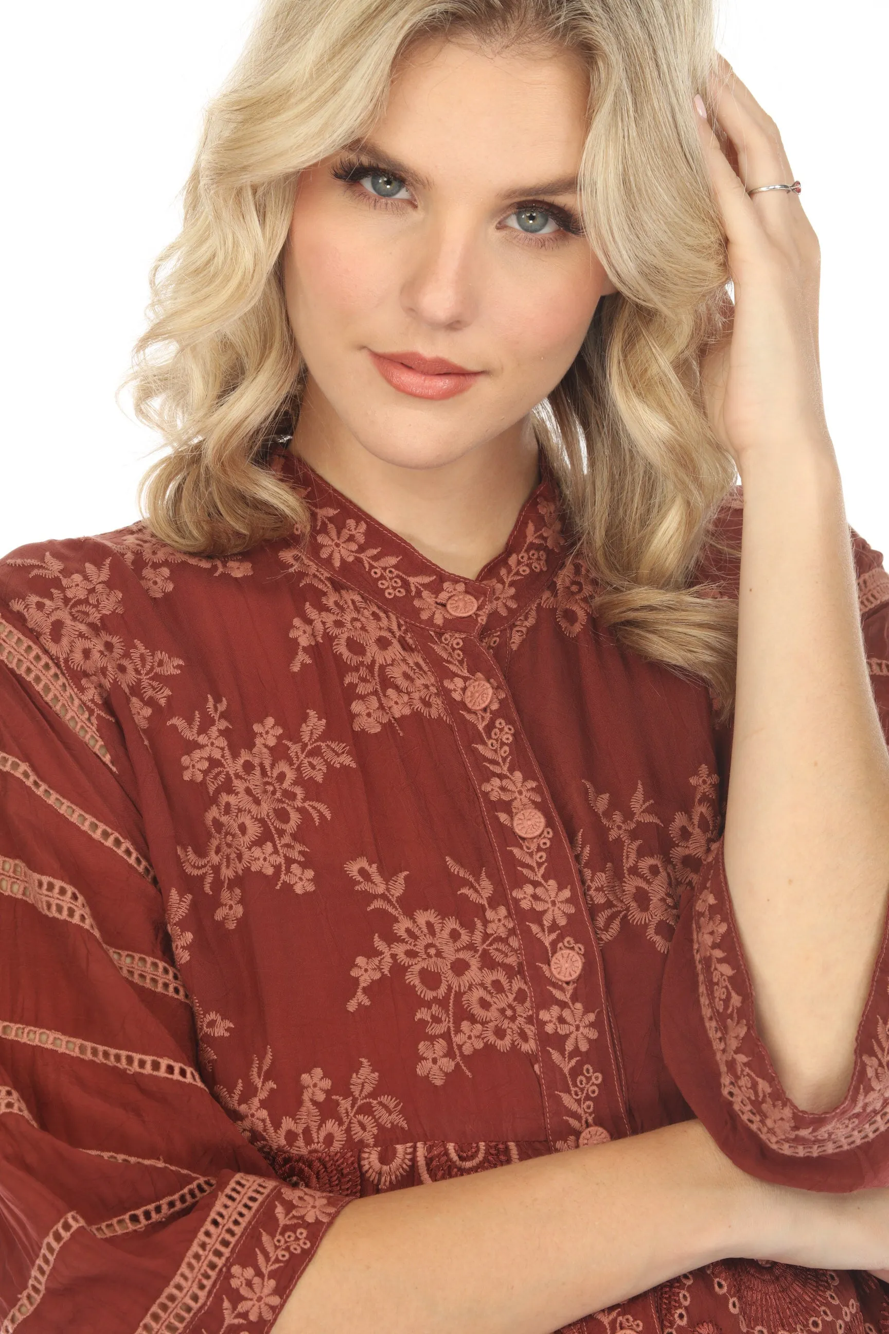 Johnny Was Bubbles Winnie Embroidered Shirt Dress Boho Chic C39423
