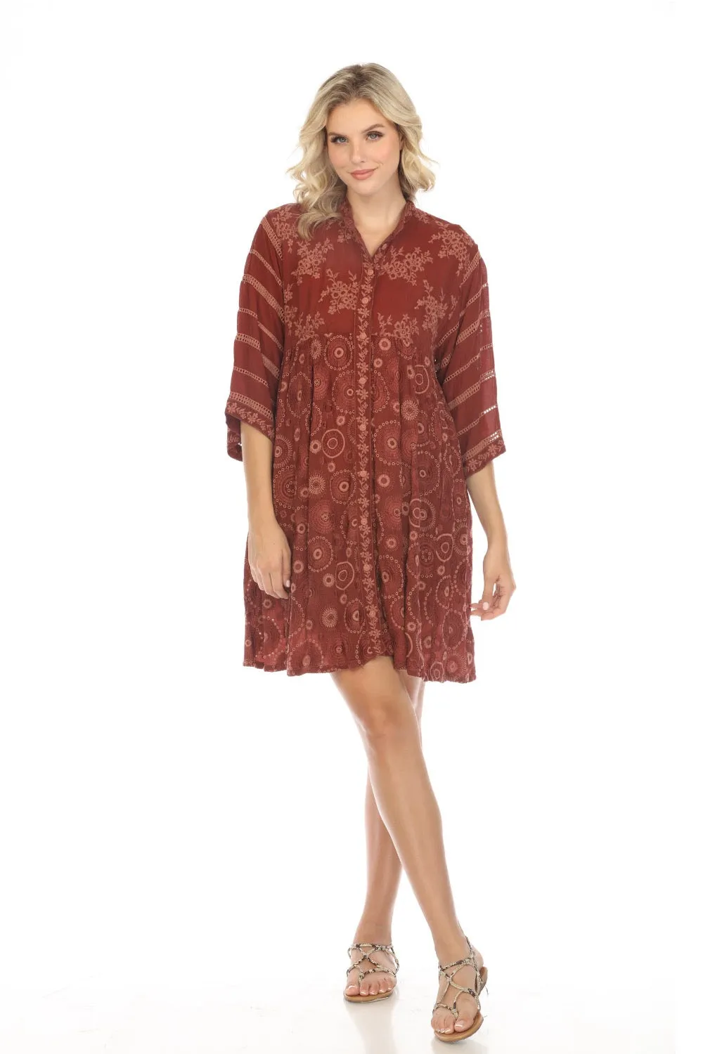 Johnny Was Bubbles Winnie Embroidered Shirt Dress Boho Chic C39423