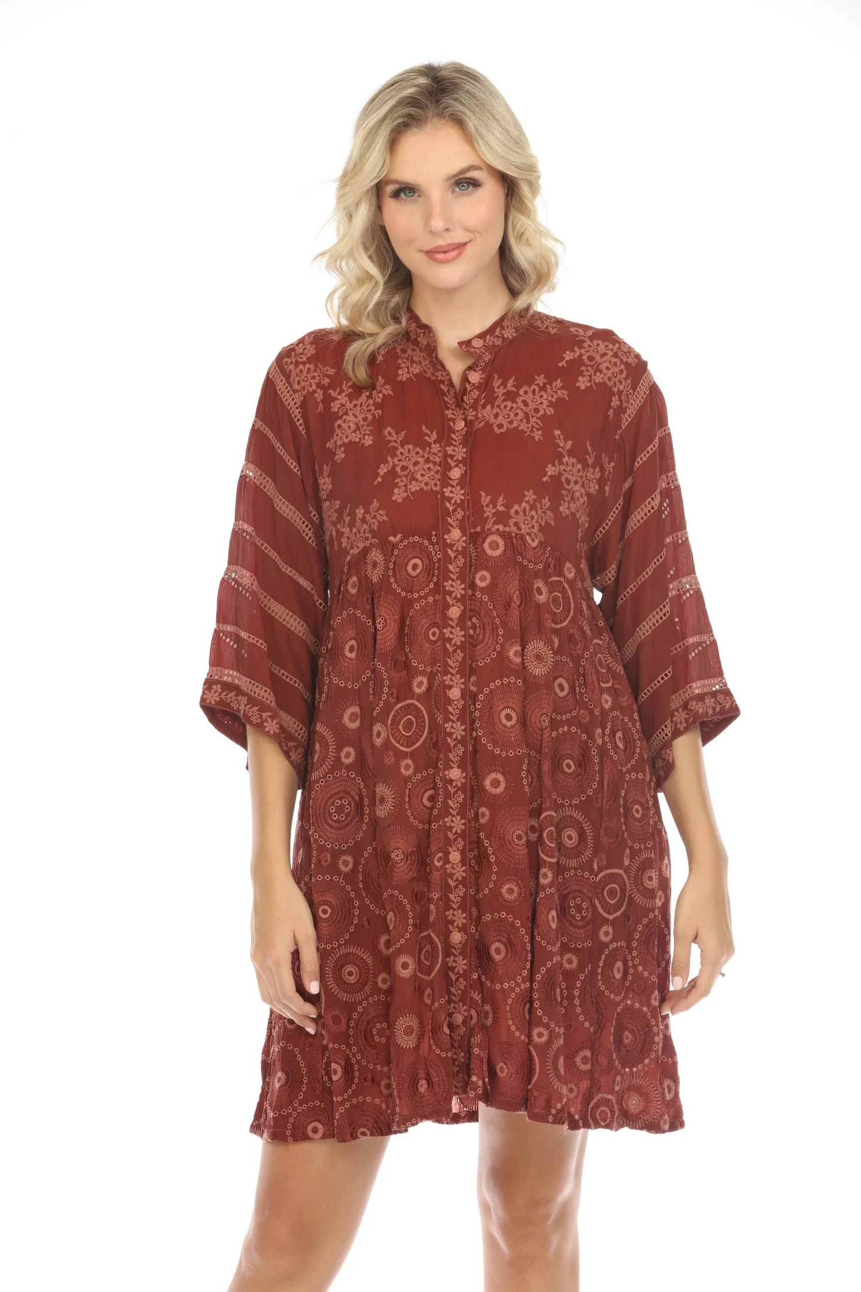 Johnny Was Bubbles Winnie Embroidered Shirt Dress Boho Chic C39423