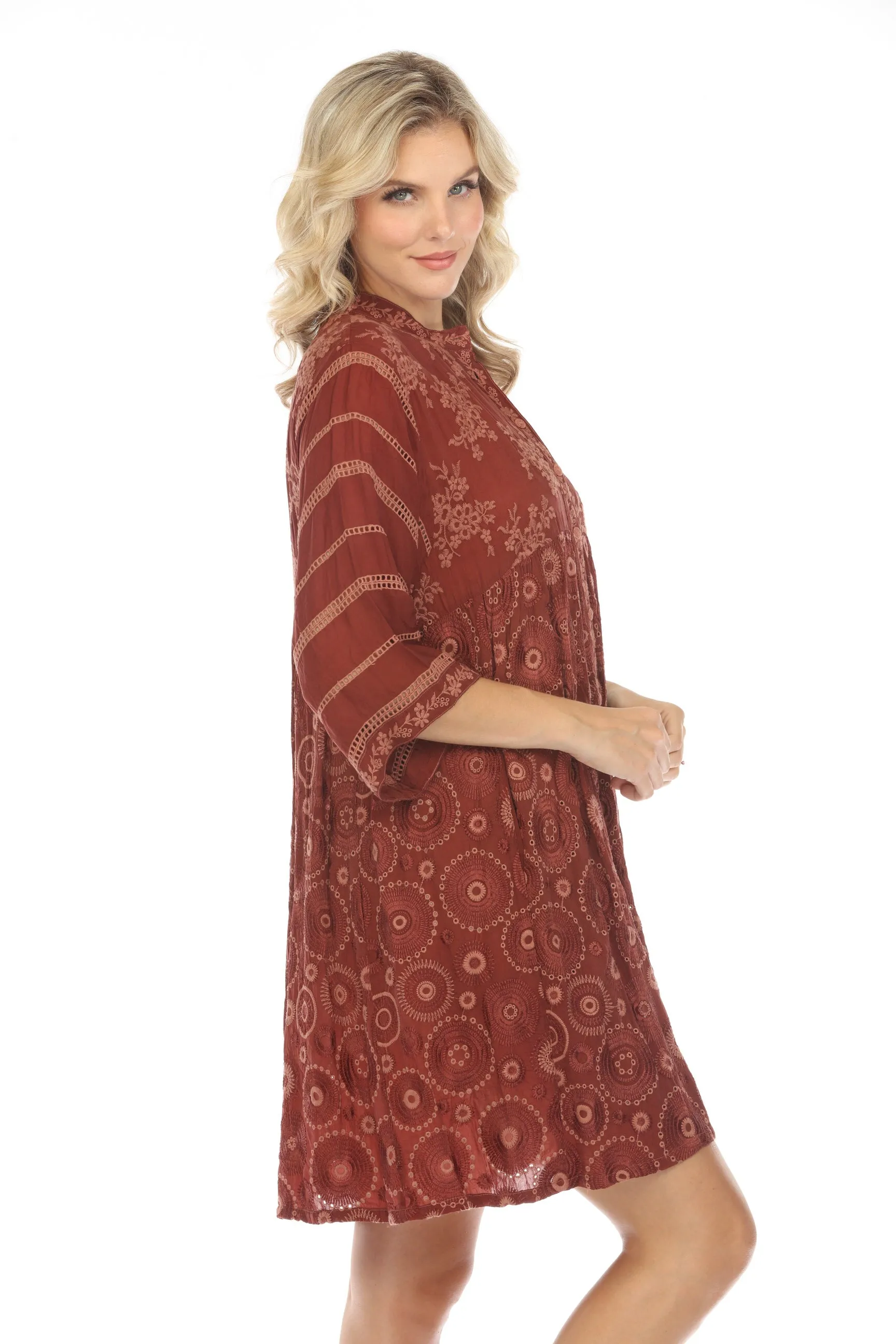 Johnny Was Bubbles Winnie Embroidered Shirt Dress Boho Chic C39423