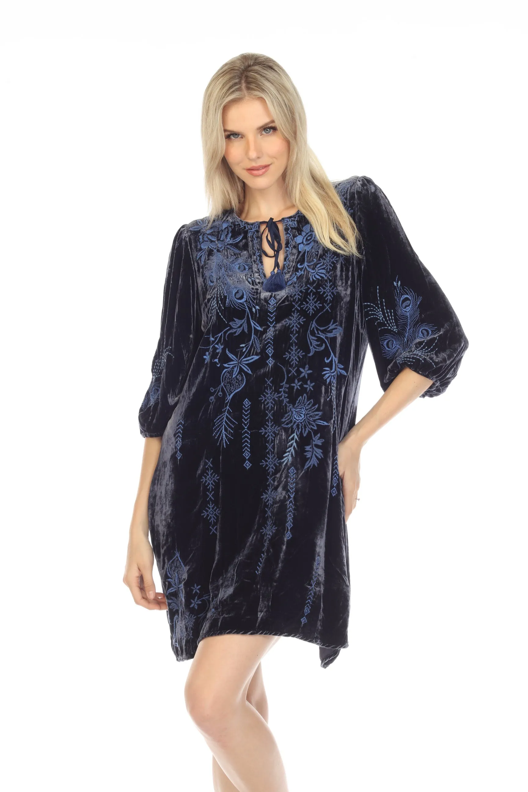 Johnny Was JWLA Azure Velvet Embroidered Relaxed Dress Chic J35922 NEW*