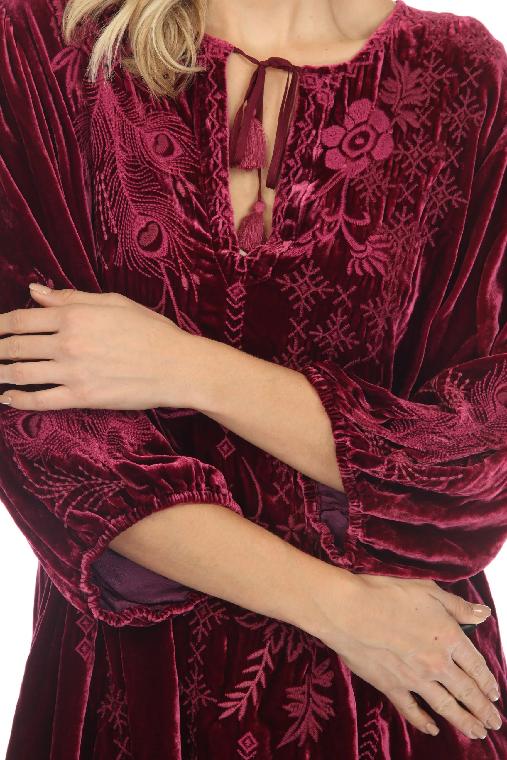 Johnny Was JWLA Azure Velvet Embroidered Relaxed Dress Chic J35922 NEW*