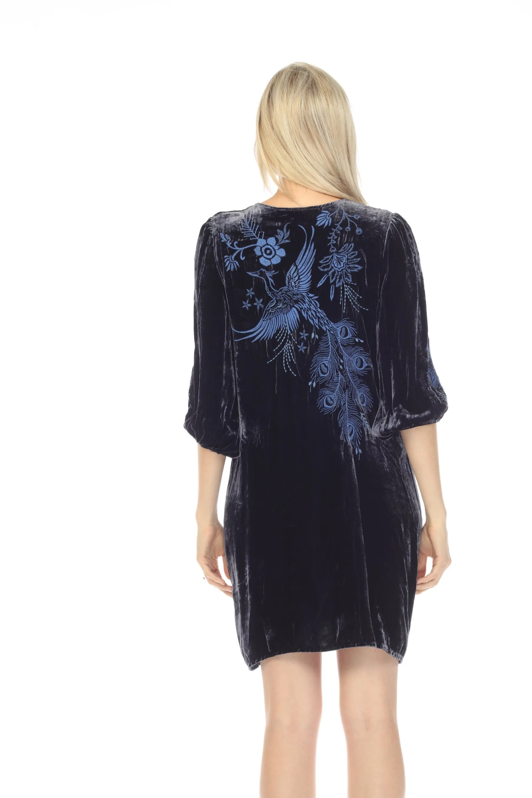 Johnny Was JWLA Azure Velvet Embroidered Relaxed Dress Chic J35922 NEW*