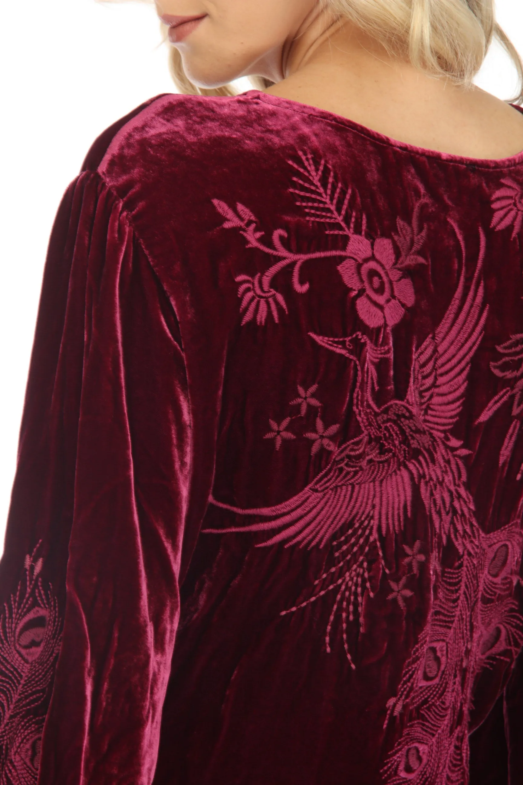 Johnny Was JWLA Azure Velvet Embroidered Relaxed Dress Chic J35922 NEW*