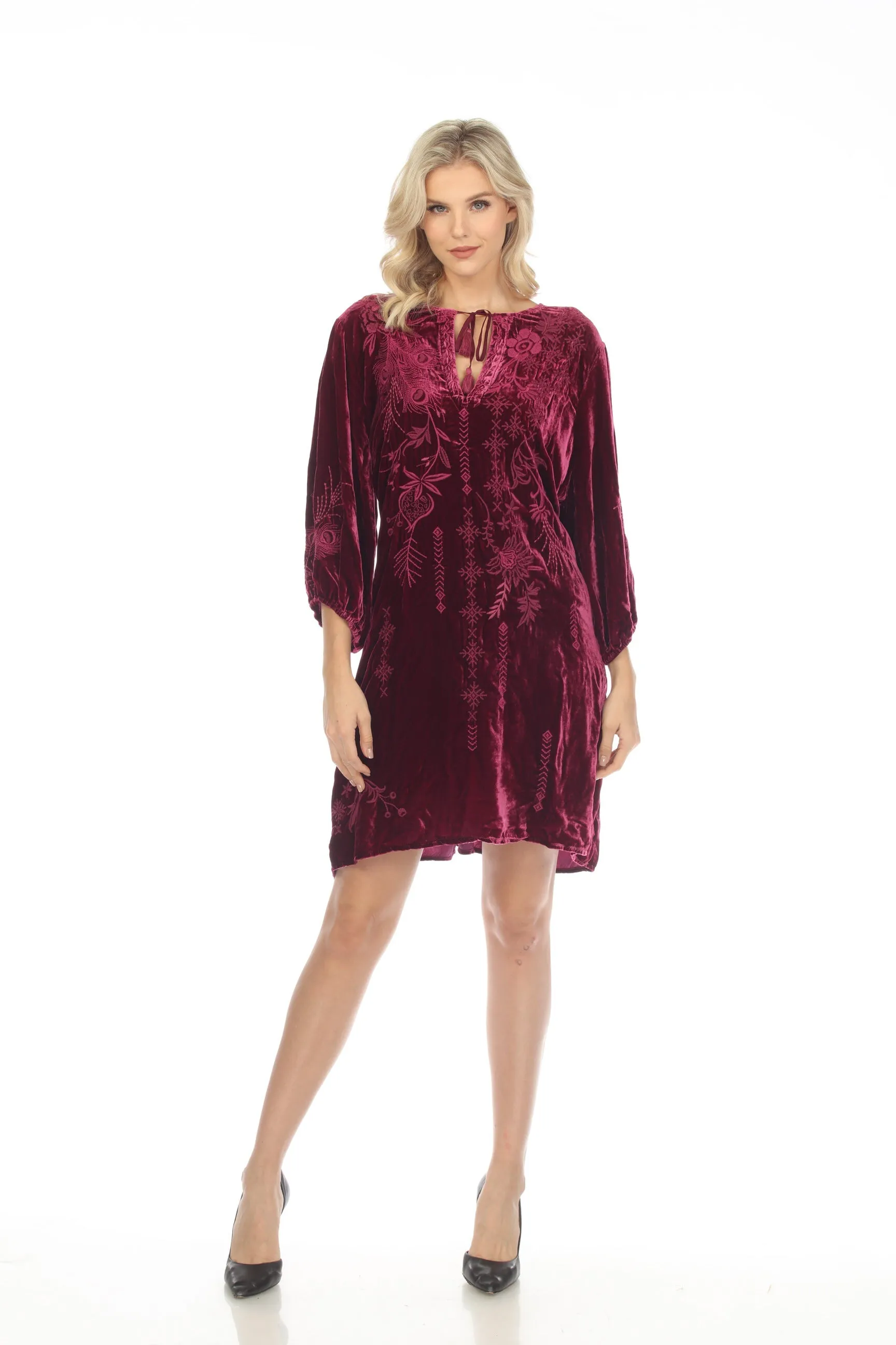 Johnny Was JWLA Azure Velvet Embroidered Relaxed Dress Chic J35922 NEW*