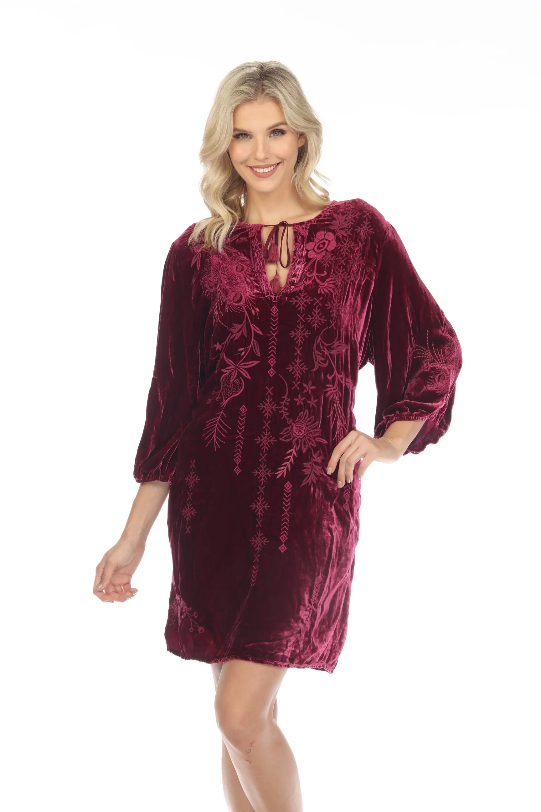 Johnny Was JWLA Azure Velvet Embroidered Relaxed Dress Chic J35922 NEW*
