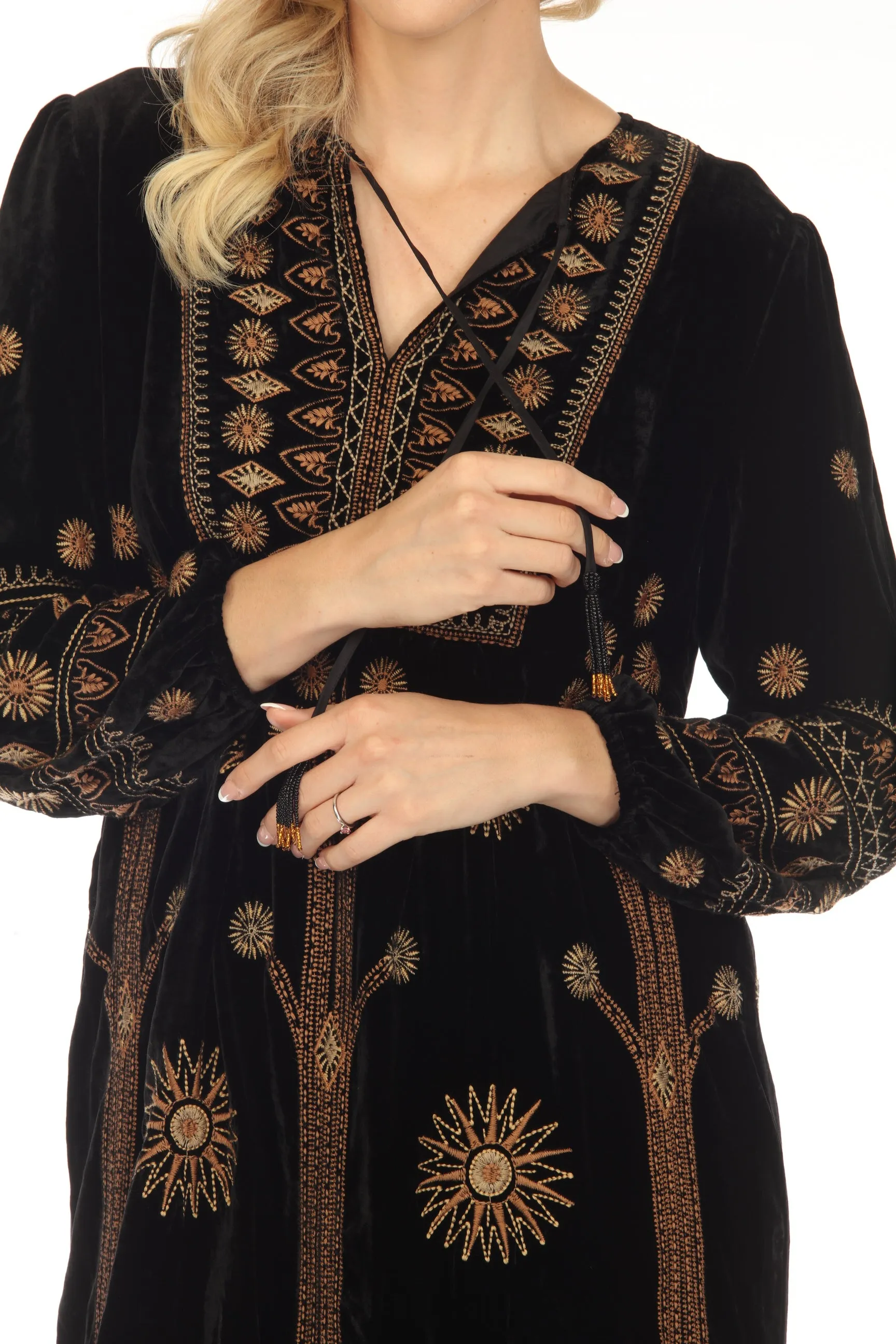 Johnny Was JWLA Black Heidi Velvet Yoke Embroidered Dress J30323