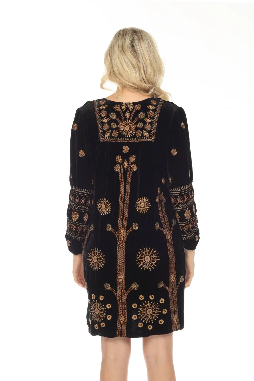 Johnny Was JWLA Black Heidi Velvet Yoke Embroidered Dress J30323