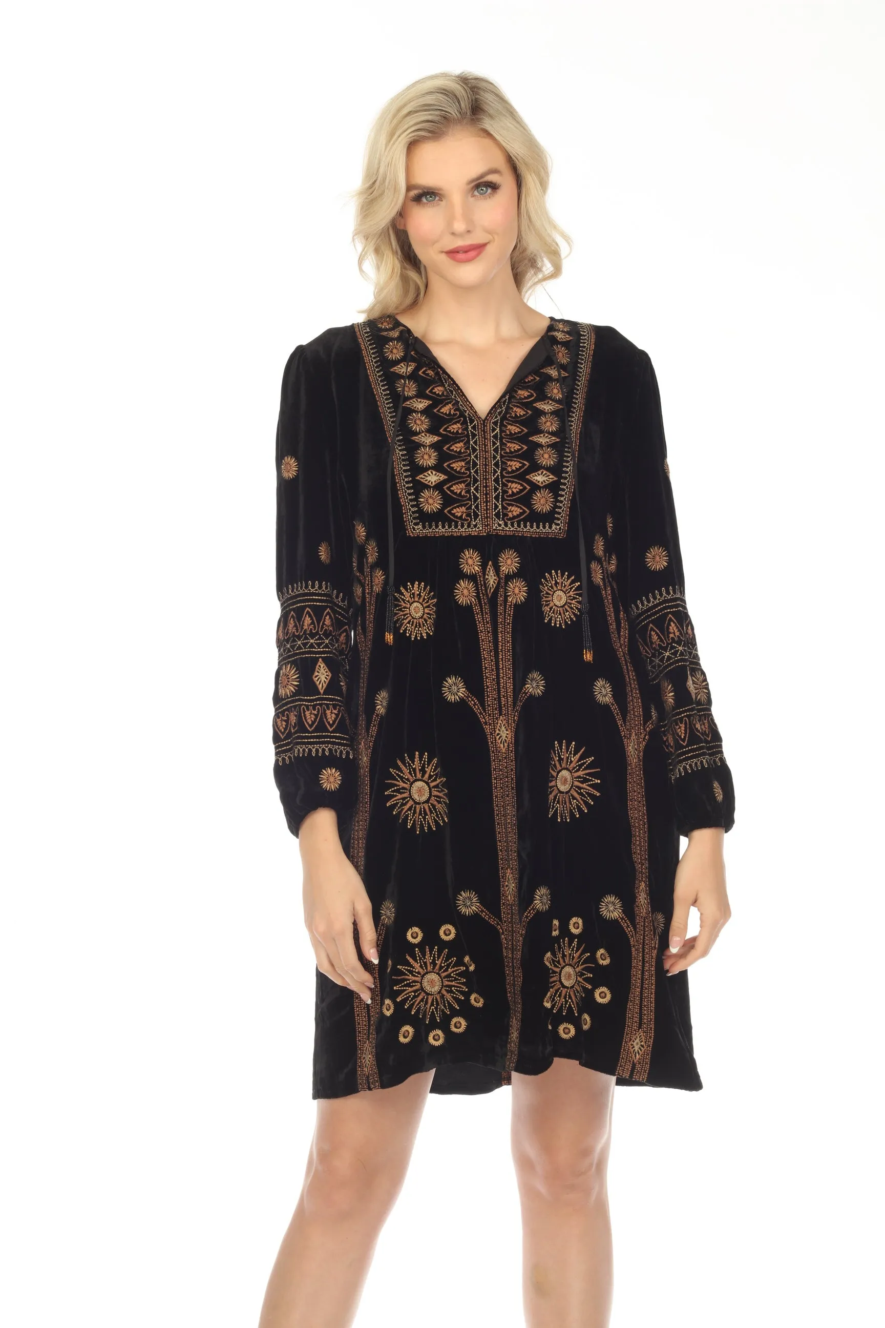 Johnny Was JWLA Black Heidi Velvet Yoke Embroidered Dress J30323