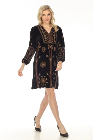 Johnny Was JWLA Black Heidi Velvet Yoke Embroidered Dress J30323